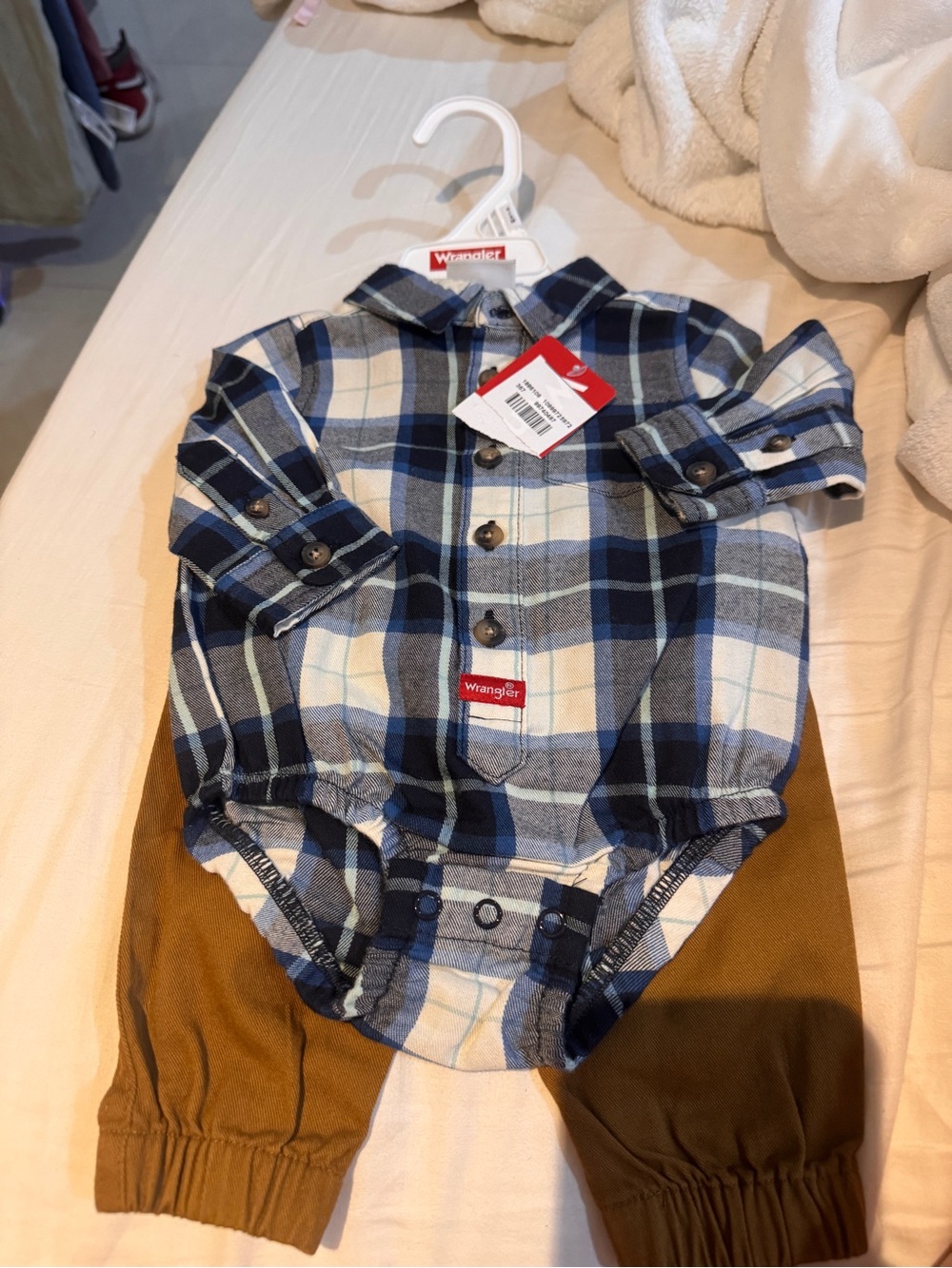 Wrangler Blue and White Plaid Button-Front Baby Bodysuit